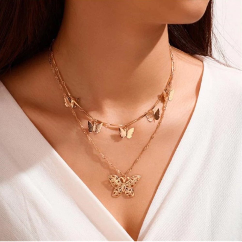 🍏50% OFF/3+...Butterfly Double Layer Choker Necklace (Gold)